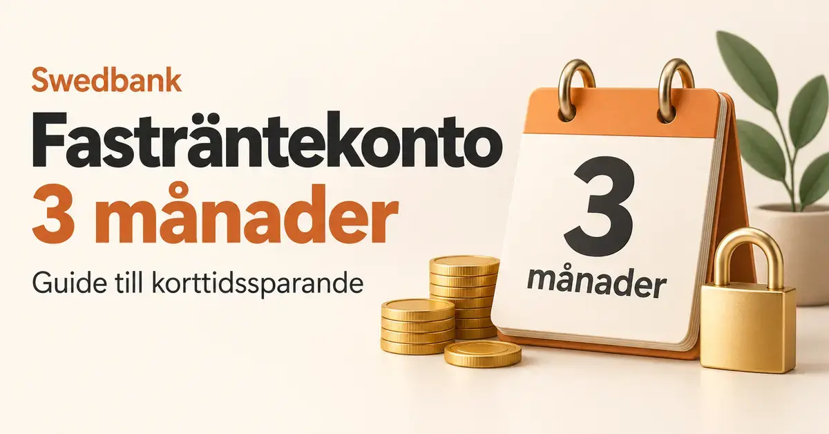 Illustration av en kalender märkt 3 månader, mynt och ett hänglås intill text om Swedbanks fasträntekonto och korttidssparande.