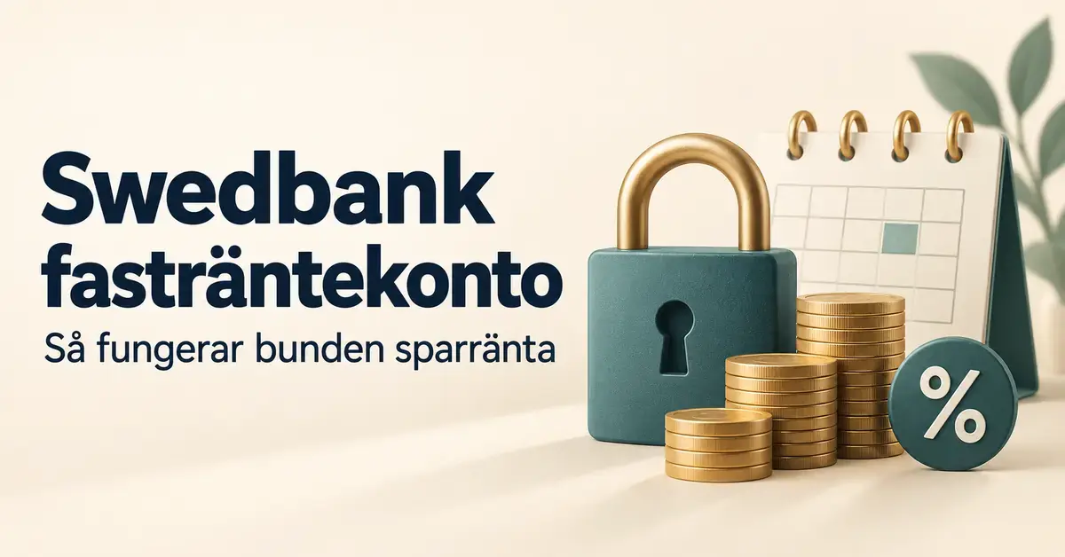 Illustration av ett hänglås, myntstaplar och en kalender som symboliserar bunden sparränta på ett Swedbank fasträntekonto.